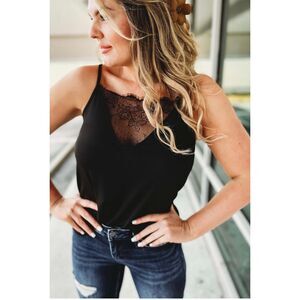 H&M Black Lace-Trimmed Strappy Top Size S